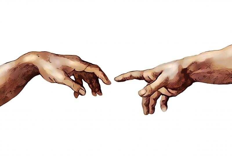 The Art and Science of Helping People Illustration of Two arms and hands reaching from opposite sides with fingers almost touching