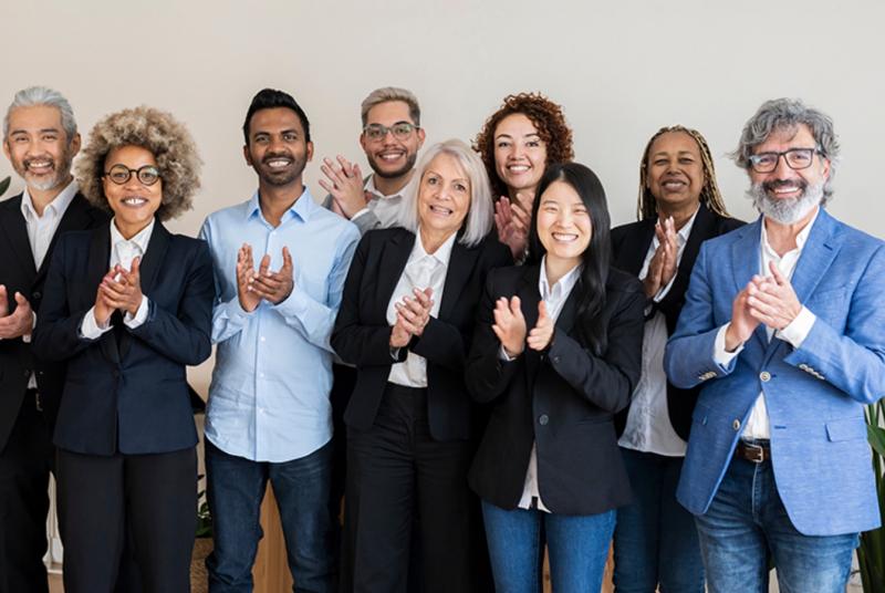 Age Discrimination and Intergenerational Advocasy group of business people, different generations, different countries, applause
